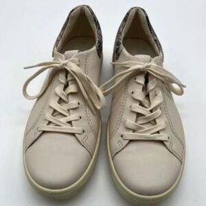 ECCO Soft 7 Sneakers Womens 39 8-8.5 Beige Leather Snakeskin Accent Shoes Comfy